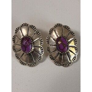 Vintage Sterling Silver Purple Torquise Floral Earrings Philippines 925